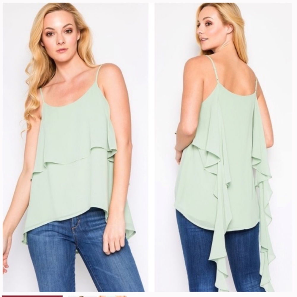 Strut & Bolt Mint Green Tiered Ruffled Flowy Thin Strap Tank Top NWT Medium